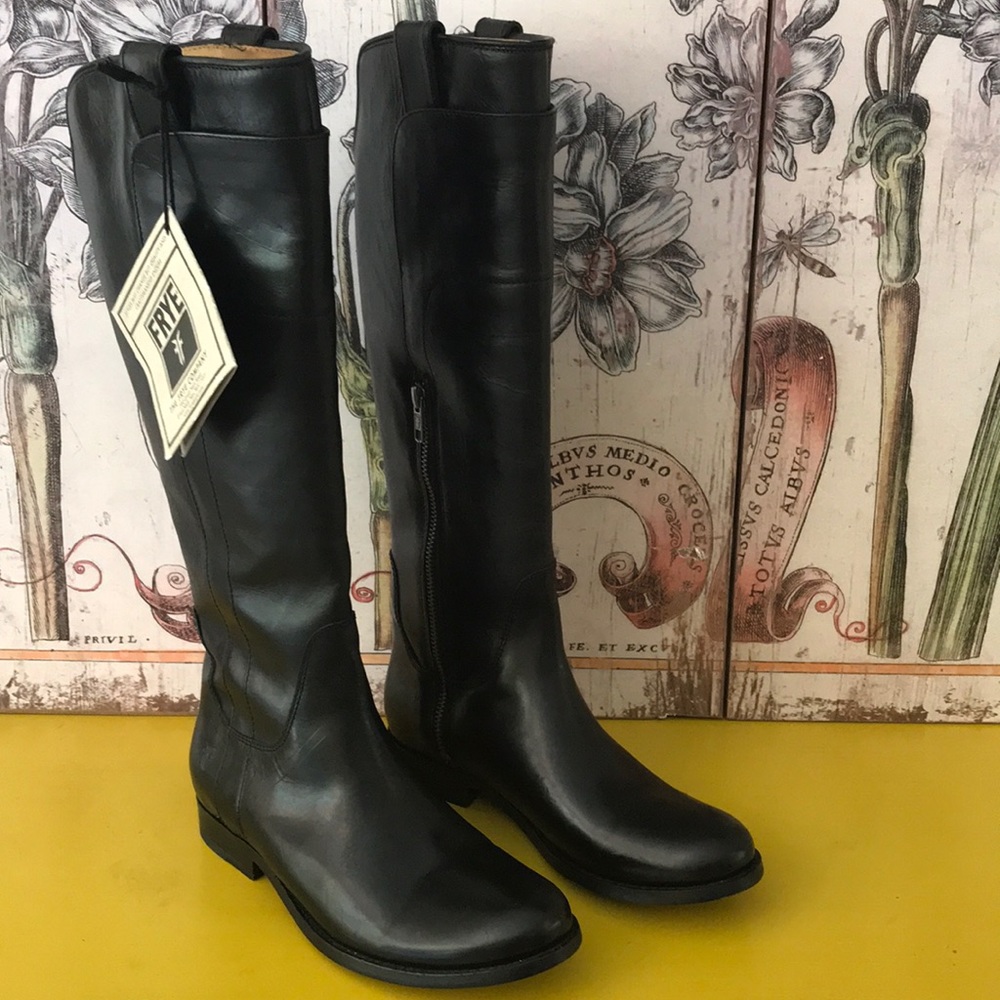 Frye Paige tall Boot in black leather. Worn one. Like New. Sz. 6